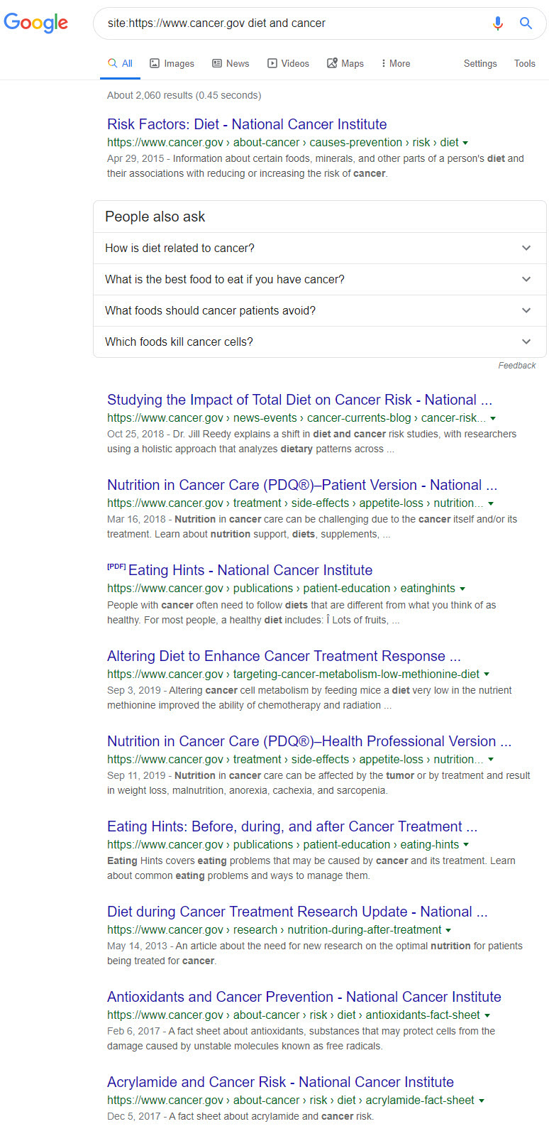 Cancer.gov Topic Titles 