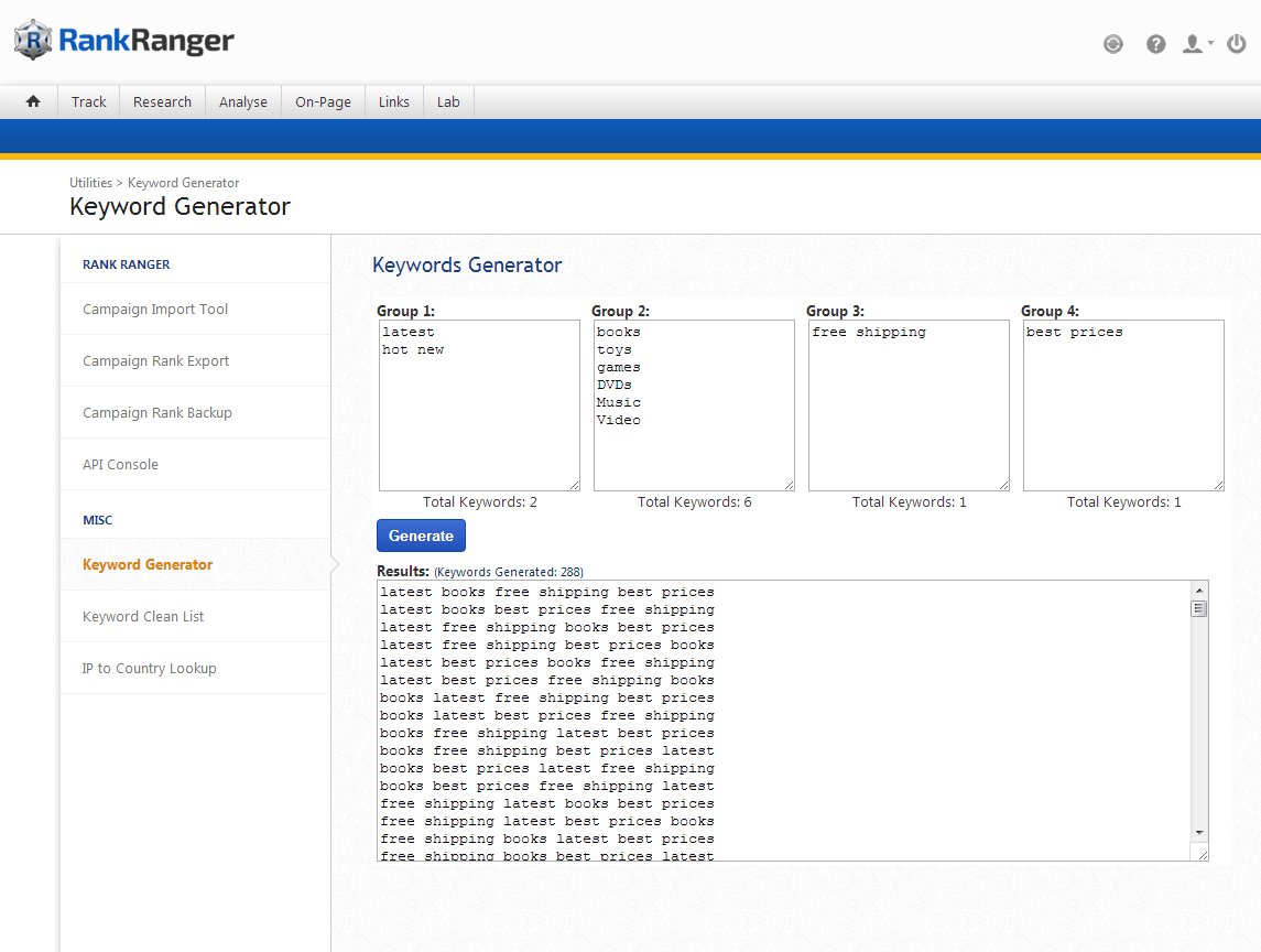 Keywords Generator  Rank Ranger